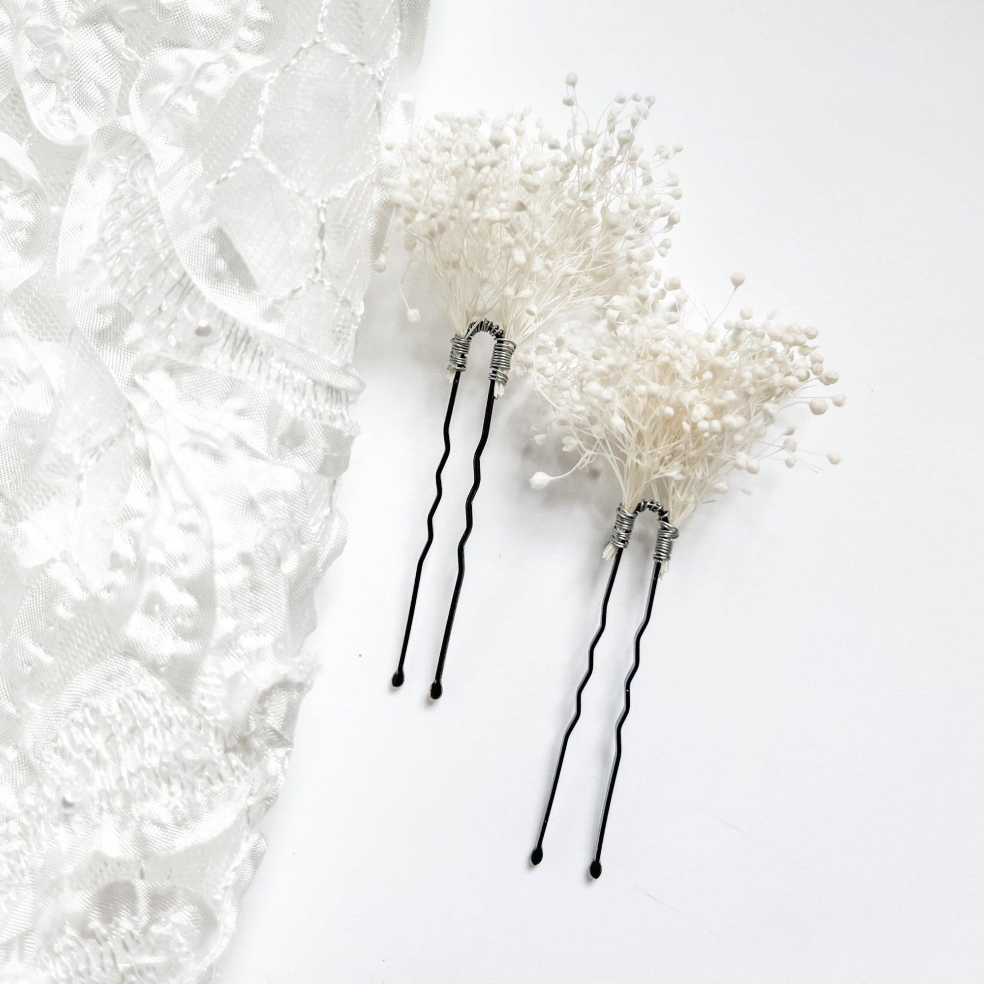 Preserved Gypsophila Babies Breath Hair Pins - Papiro Silver