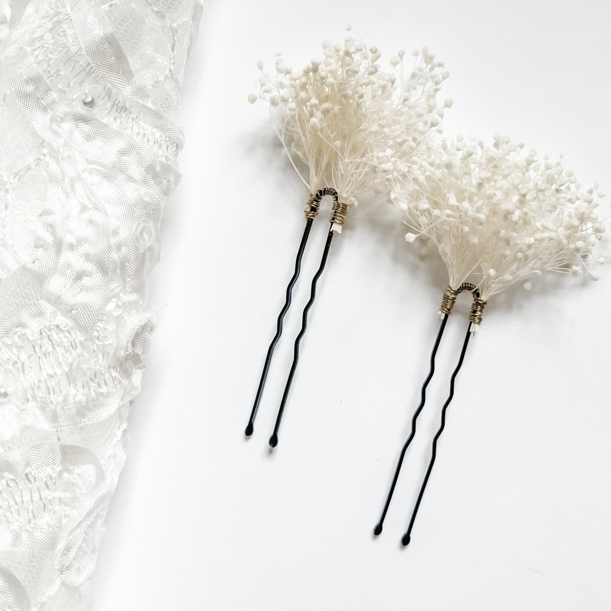 Preserved Gypsophila Babies Breath Hair Pins - Papiro Gold